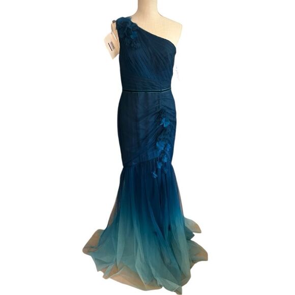 Marchesa Notte NWT $637 Ombré Mermaid Gown in Teal Size 6 - Picture 2 of 10